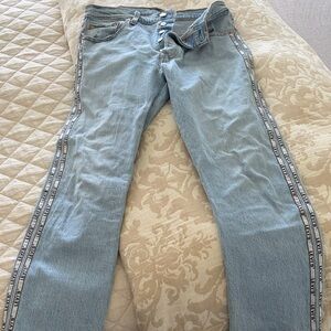 Levi's Women's Light Blue Denim Straight Leg Jeans with Side Logo Tape